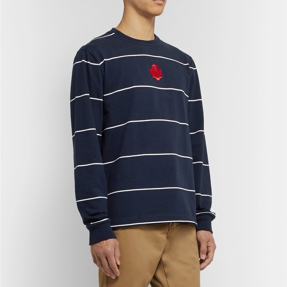 Noah Logo-Embroidered Navy and White Striped Cotton-Jersey T-Shirt